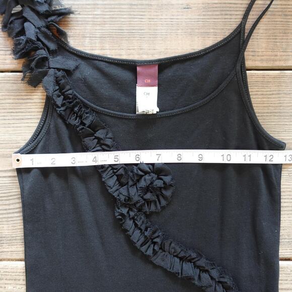 Carolina Herrera Tank Top Womens Medium Black Ruffle Rosette Asymmetrical Party - Picture 5 of 11